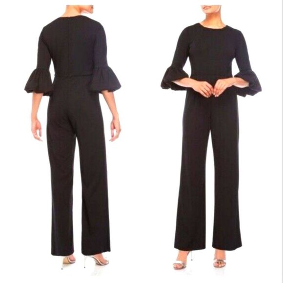 NWOT MARINA Black Bell Sleeve Jumpsuit Size 8P - Picture 1 of 10